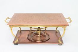 A late 19th century copper and brass food warming tray, width 43cm.