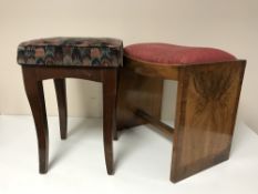 An early 20th century walnut dressing table stool together with an upholstered stool
