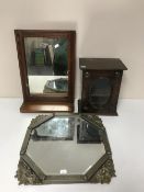 A late Victorian oak smoker's cabinet together with a pine mirror and an octagonal framed mirror