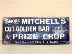 An enamelled sign : Mitchell's cut golden bar and prize crop cigarettes