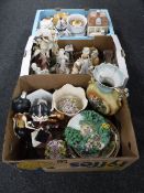 Three boxes containing novelty teapots, planters, Betty Boop figures, figurines,