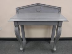 A Victorian grey-painted console table, on cabriole legs, width 112cm.