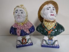 A pair of quimper busts. CONDITION REPORT: Both crazed.