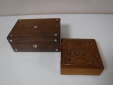 A Victorian rosewood and mother of pearl inlaid jewellery box,