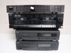 A JVC graphic equaliser together with an Aiwa cassette deck and two Phillips CD players