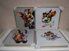 Four framed oils on canvas depicting animals