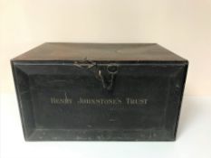 A 19th century metal deed box inscribed 'Henry Johnstone's Trust',