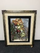 A framed ornate relief panel depicting Greek lovers