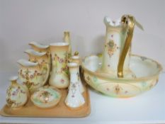 Eleven pieces of Crown Devon china including wash set, candlesticks,