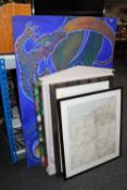 A framed map of Sunderland, together with a contemporary framed pencil study -Nude by J Meyers,
