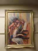 An Artagraph edition : Two girls at a piano, framed.