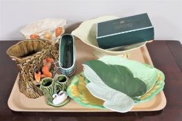 A tray of assorted Sylvac vases, Carlton Ware fruit bowl and leaf dishes,