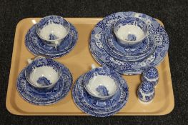 A tray containing eighteen pieces of Spode blue and white china
