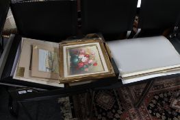 An artist's folio, together with a box of pictures and prints including Neil McDonald,