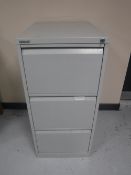 A Bisley three drawer filing cabinet with key