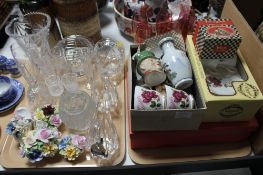 Two trays containing assorted glass ware and lead crystal including pair of Edinburgh crystal swans,