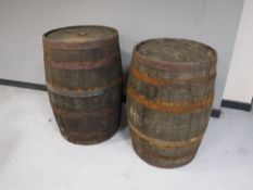Two oak coopered barrels
