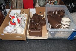 Three boxes of Denby dinner ware, Royal Albert plates,