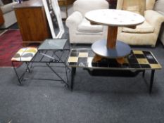 A mid 20th century circular Formica topped occasional table together with a 1970's coffee table