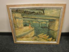 An Artagraph edition : Figures walking by a canal, framed.