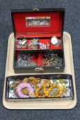A tray of a jewellery box containing a quantity of costume jewellery