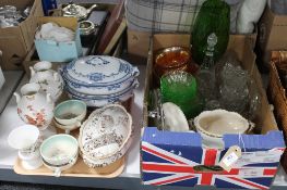 A box of assorted glass ware, Wedgwood vases,