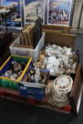 A pallet containing assorted tea china, dinner ware figurines, Japanese tea sets,