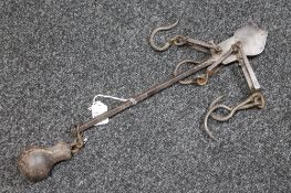 An 18th century cast steelyard balance, circa 1770, with pear drop weight by J Beddows.