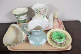 A tray of eight pieces of Maling china and a Ringtons jug