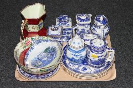 A tray of Maling peony rose fruit bowl and jug, Maling shallow dish,