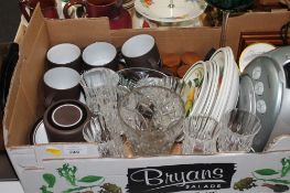 A box containing a Hornsea Lancaster tea service, Hornsea spice jars, Portmeirion plates,