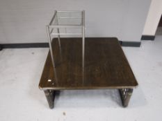 A bamboo oriental style coffee table and a glass topped lamp table