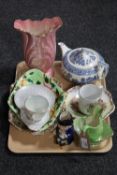 A tray containing eight pieces of Maling china together with a pottery Toby jug and a Wedgwood
