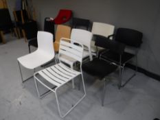 Nine miscellaneous contemporary dining chairs and a bar stool