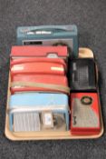 A tray containing seven transistor radios including Dansette, KB,