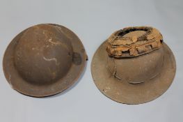 Two World War I helmets