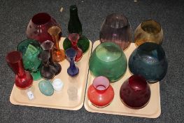 Two trays of mid twentieth century coloured glass,