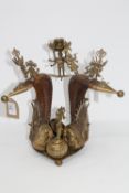 An Anglo-Indian rams horn and brass ornate desk stand