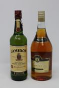 A 70cl bottle of Jameson Irish Whiskey together with a 1l bottle of Napoleon brandy