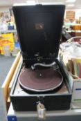 An HMV table top gramophone