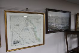 A gilt framed ordnance survey map, Whitley Bay and Surrounding Areas in 1856,