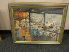 An Artagraph edition : Figure in a bar by a lake, framed.