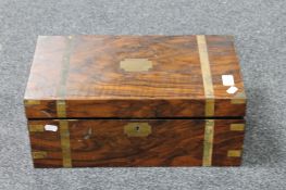 A Victorian walnut brass bound writing slope