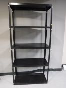 A set of metal storage shelves