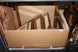A box of assorted framed pictures and prints,