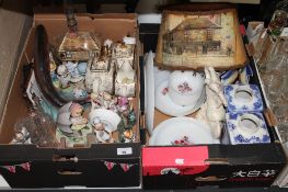 Two boxes of Charles Dickens Old Curiosity Shop lamp with shade, assorted figures,