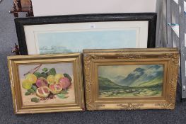 A gilt framed oil on board - fruit signed A.R.