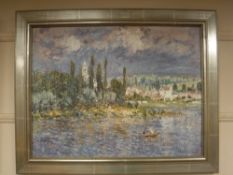 An Artagraph edition : Boat on a lake, framed.