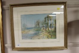 David Thomas Robertson : The River Tyne near Bywell, 25 cm x 35 cm, watercolour, signed, framed.