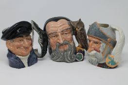 Three large Royal Doulton character jugs; Merlin,